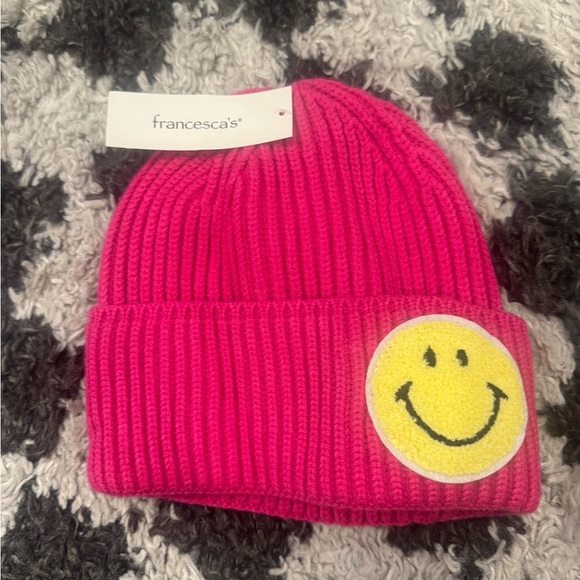 Francesca's Collections Pink Smiley Face pink Beanie- fun for all ages😀zoom in: - Picture 1 of 7